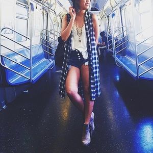 Plaid longline vest
